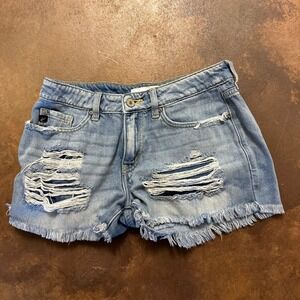 KanCan Distressed Denim Shorts Frayed Hem Ripped Light‎ Wash Size 7/27